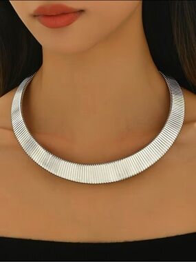 NEW! Silver Ribbed Collar Necklace . Cleopatra Statement Necklace🩶 A3-104
